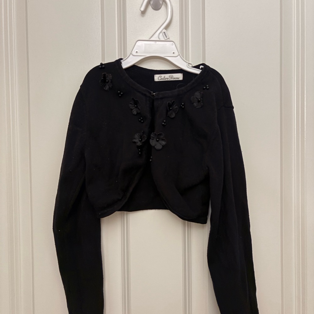Couture Princess Black Cardigan with Floral Accents